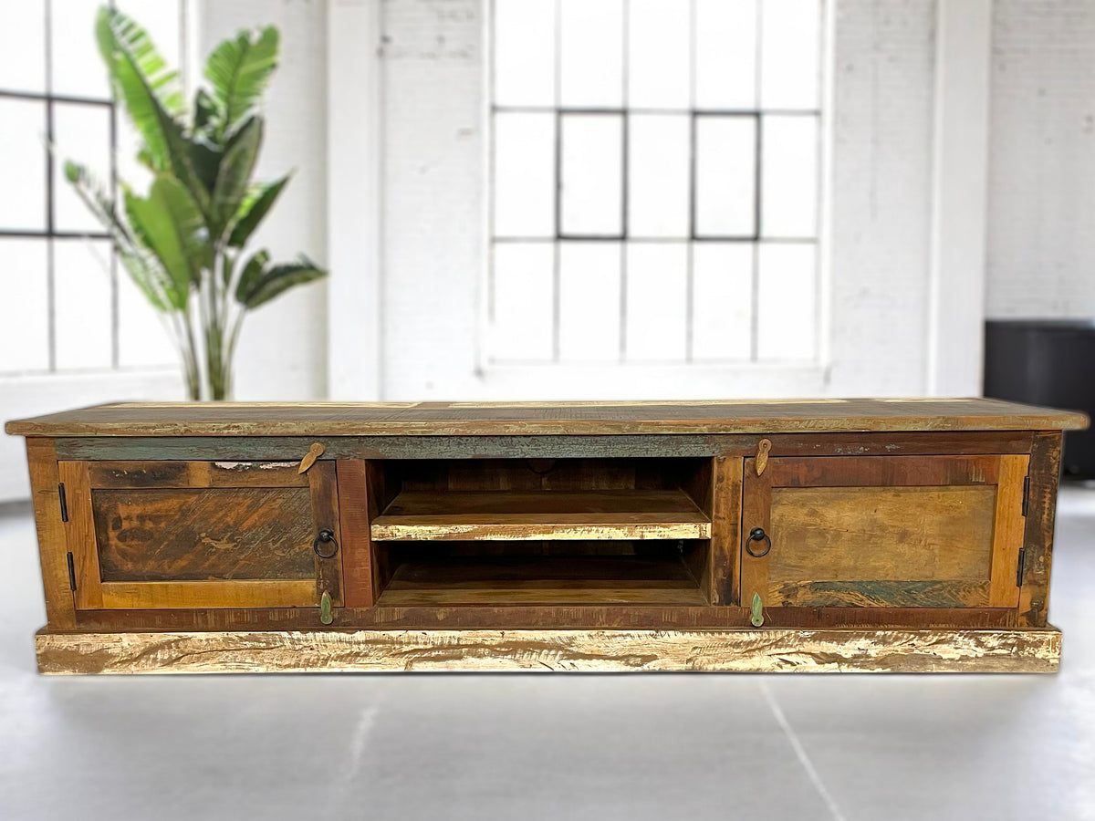 Recycled wood TV cabinet with 2 doors