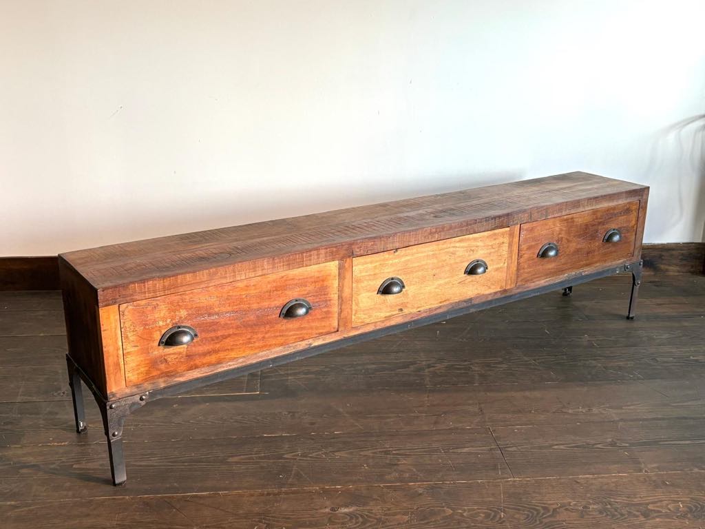 Recycled wood bench with 3 drawers