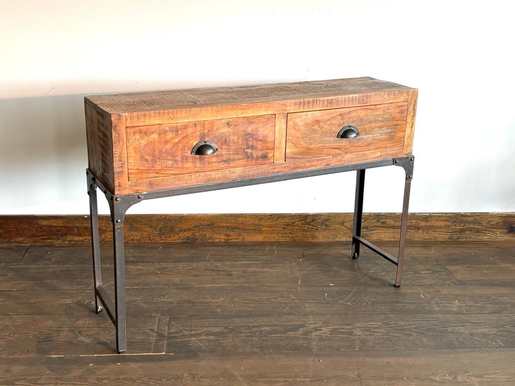 Console 2 tiroirs en bois recyclé