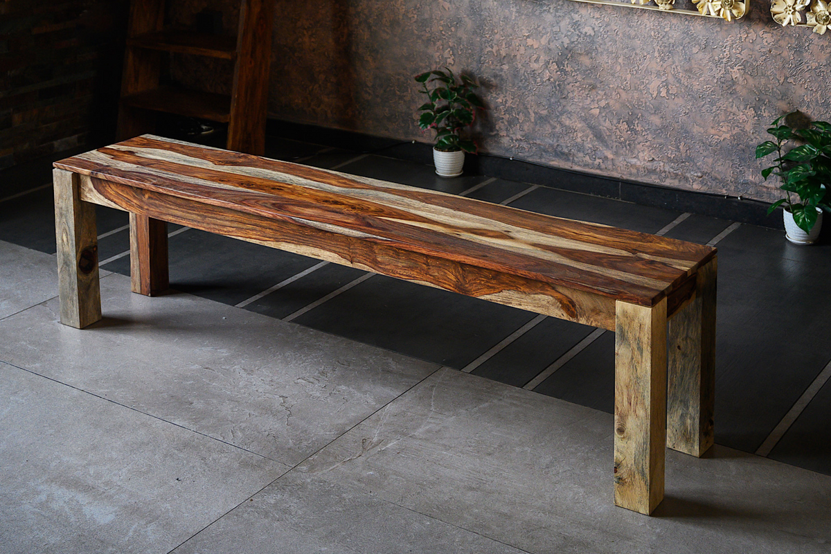 Rosewood bench with wooden legs