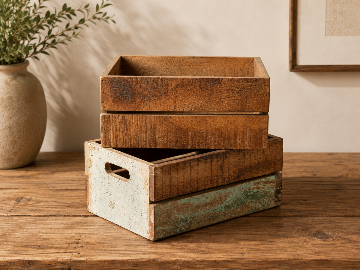 Recycled wood storage box