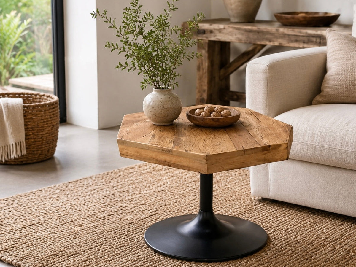 Teak and metal coffee table