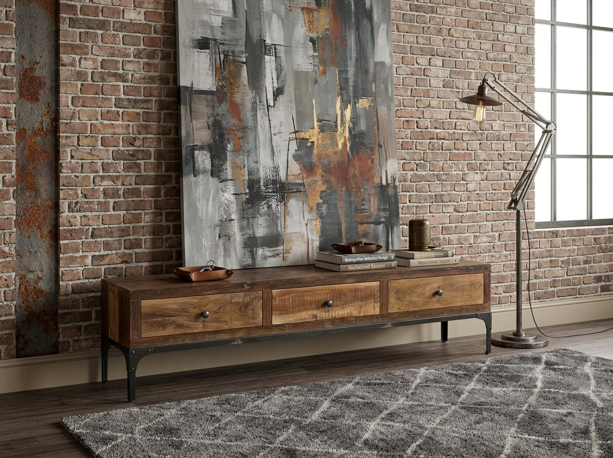 Recycled wood bench with 3 drawers
