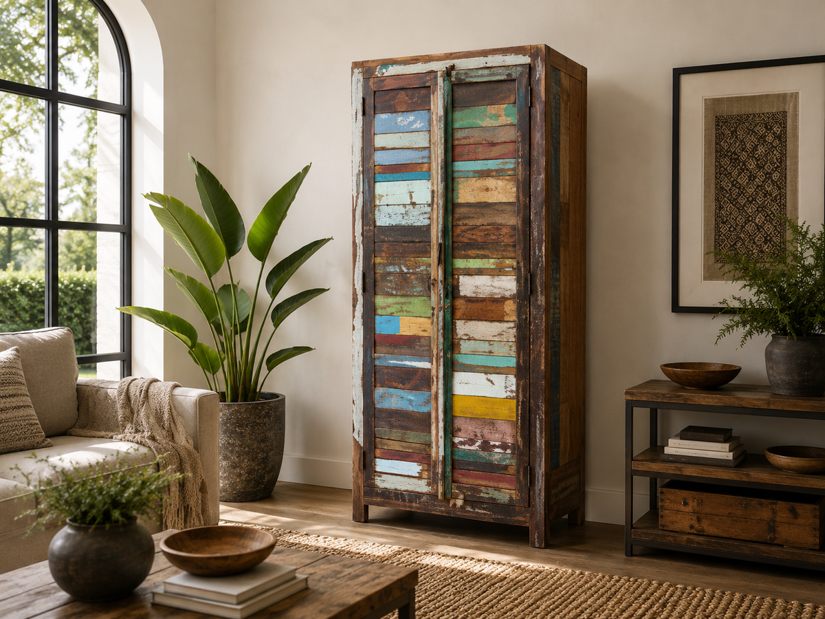 Almira Wardrobe with 2 Doors Made of Recycled Wood