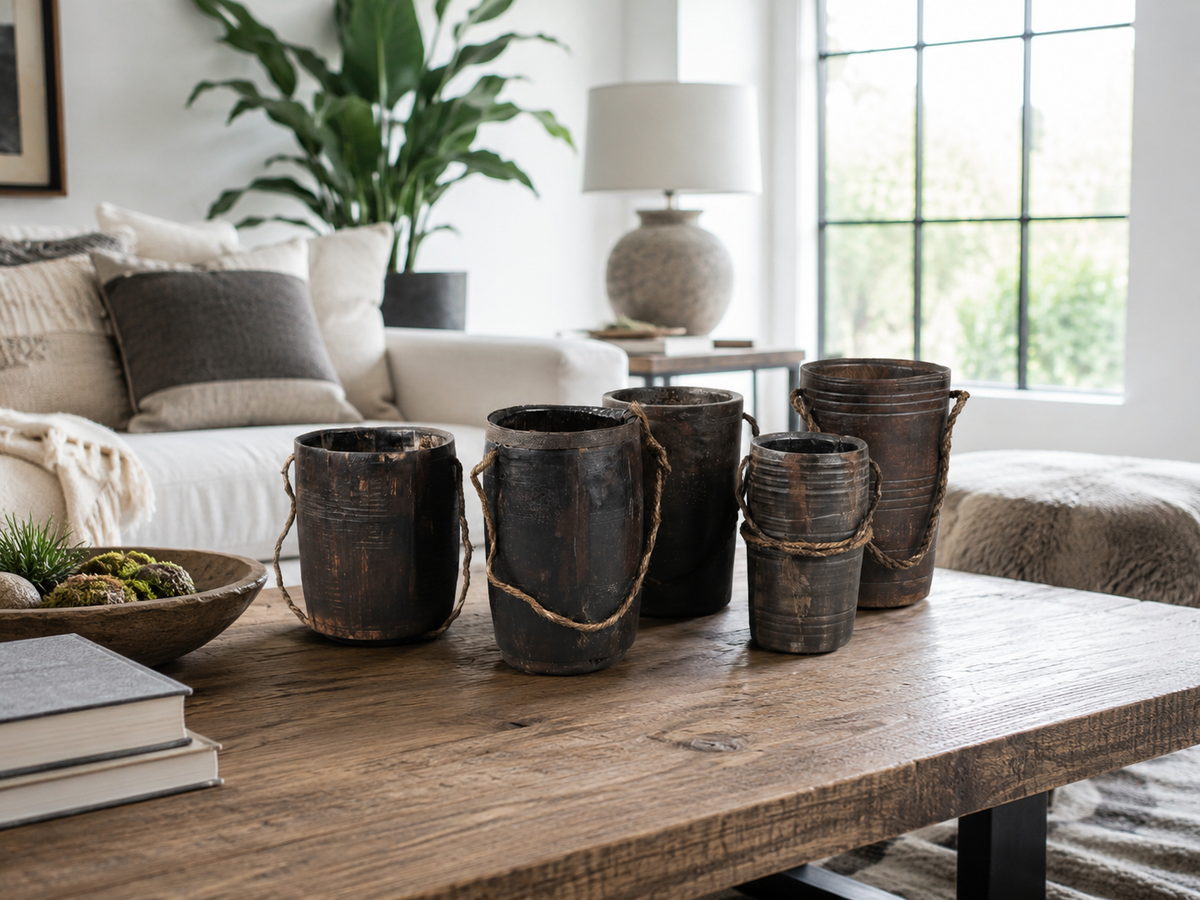 Vases décoratifs en bois recyclé