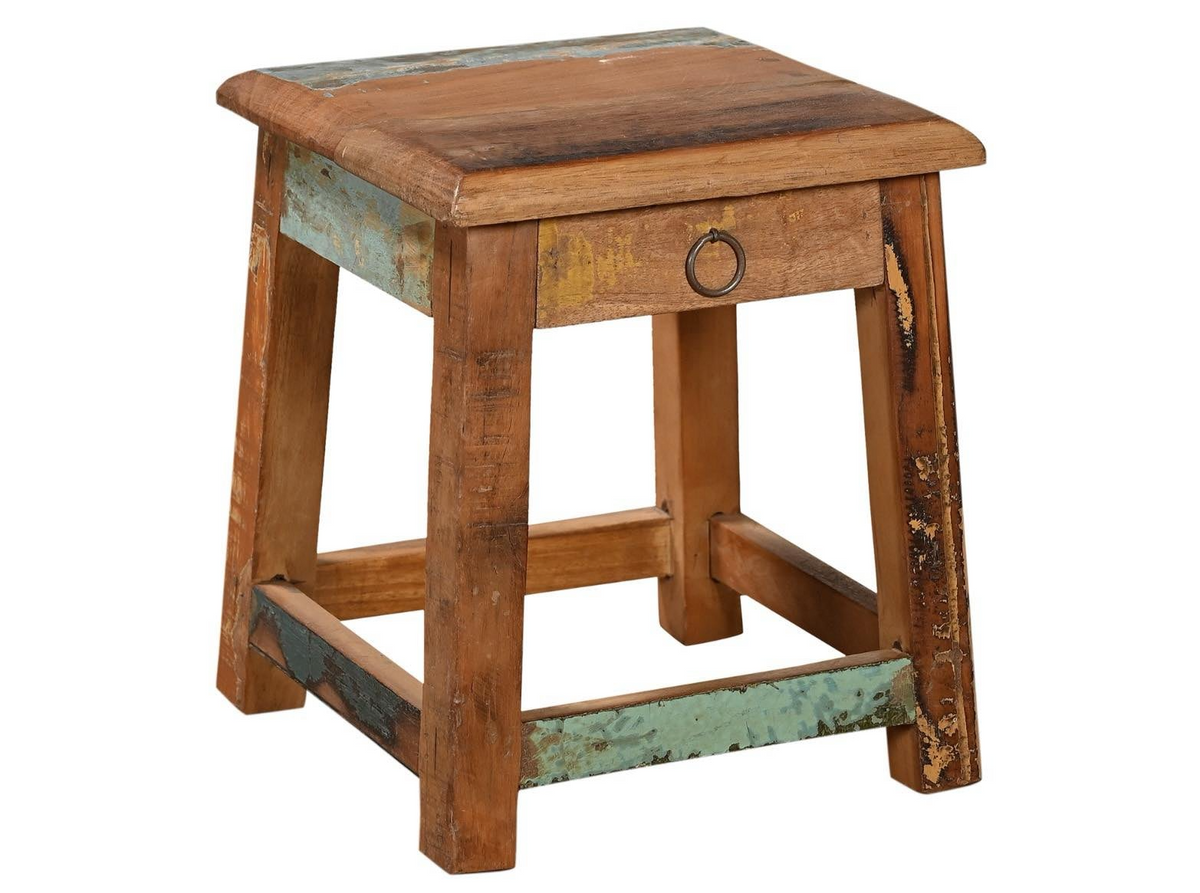 Petit tabouret Seria 1 tiroir en bois recyclé