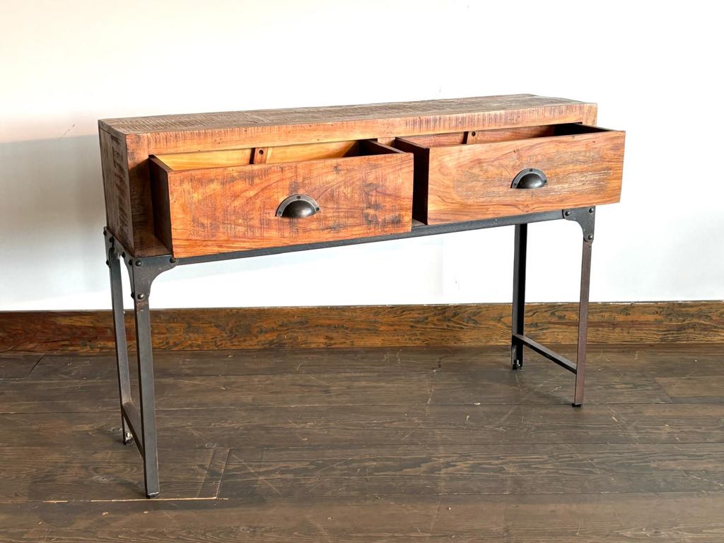 Console 2 tiroirs en bois recyclé