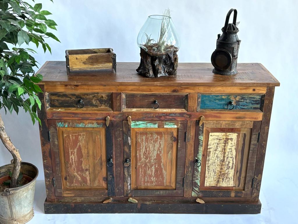 Recycled Wood Sideboard – 3 Doors, 3 Drawers