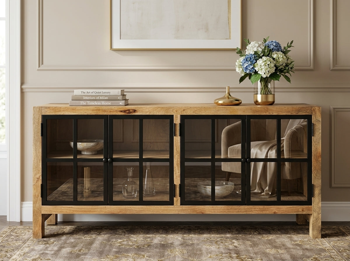 Glass mango wood sideboard