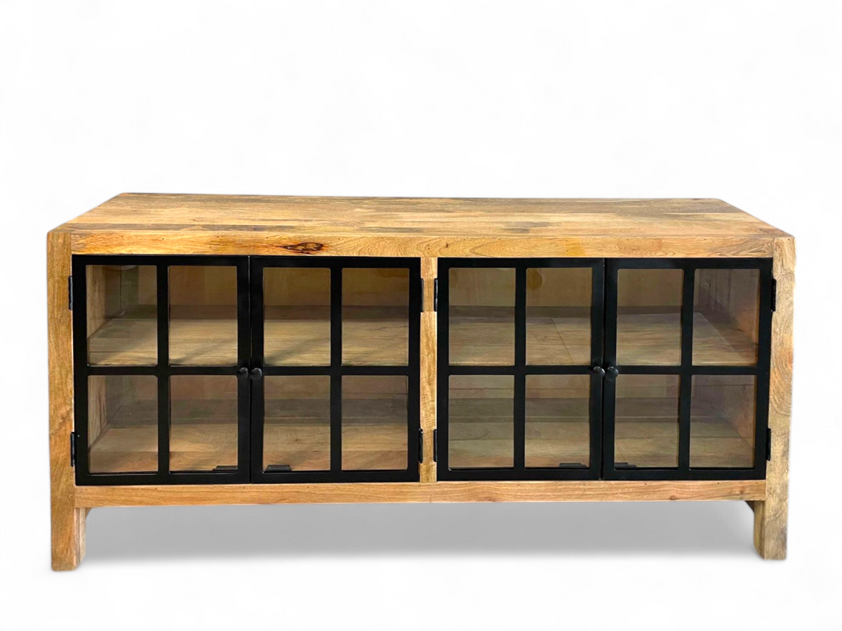 Glass mango wood sideboard