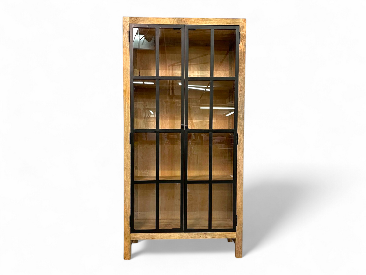 Glass bookcase in mango wood
