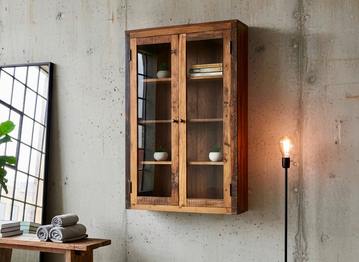 Vitrine murale en bois recyclé