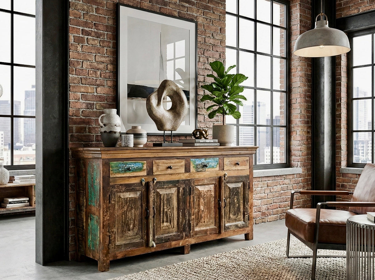 Sideboard with 4 drawers and 4 doors in recycled wood