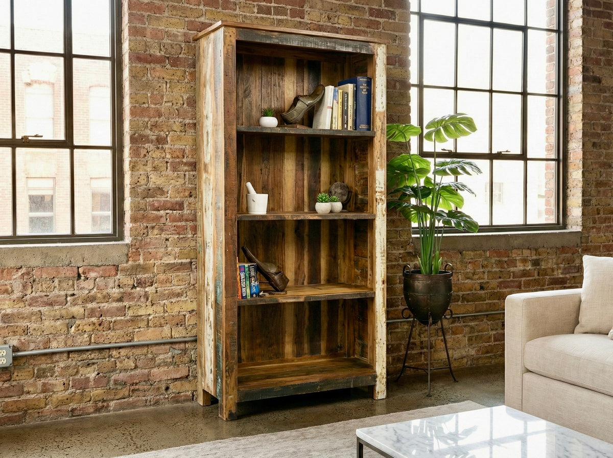 Recycled wood bookshelf