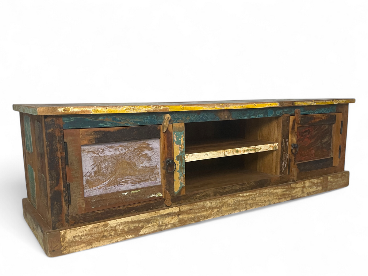 Recycled wood TV cabinet with 2 doors