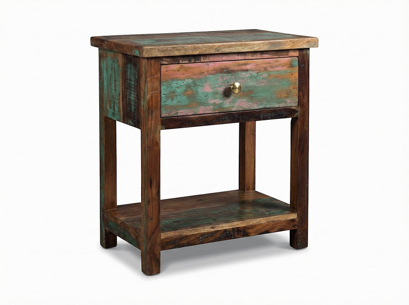 Table de chevet Nasta en bois recyclé — vue de face