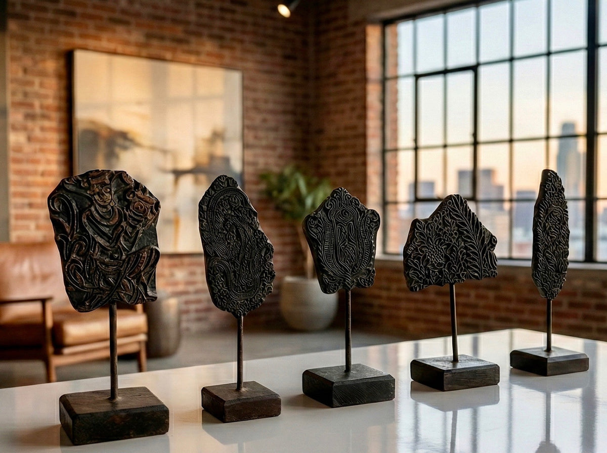 Étampes décoratives en bois sur socle