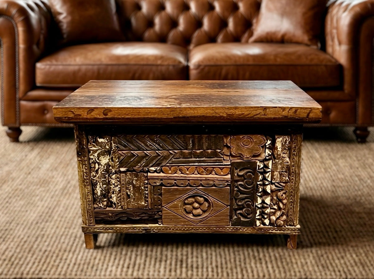 Wooden chest with carvings