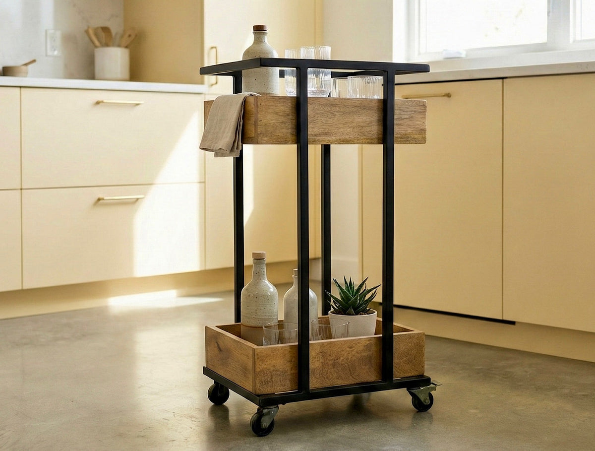 Mango wood trolley