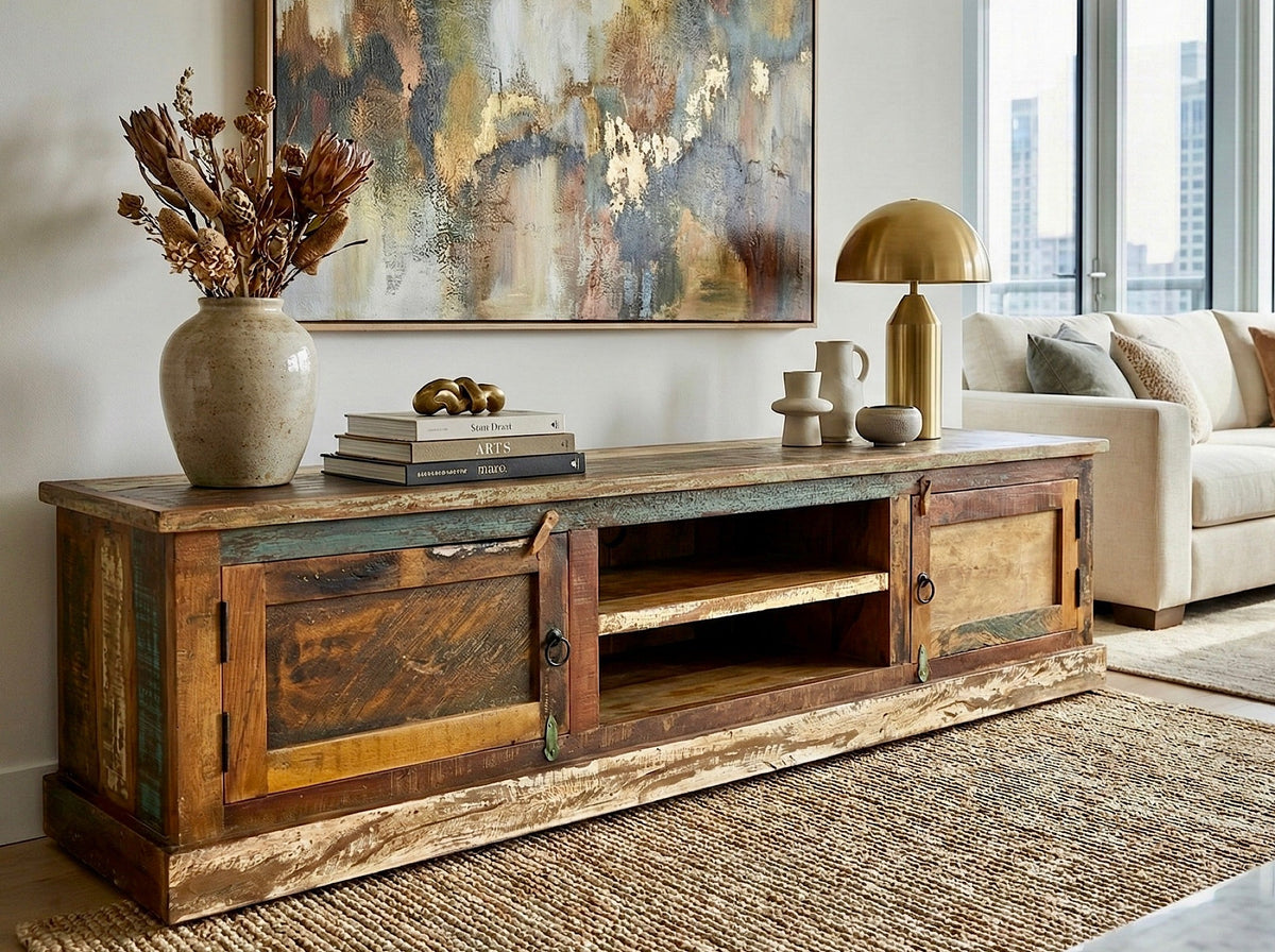 Meuble TV en bois recyclé 2 portes