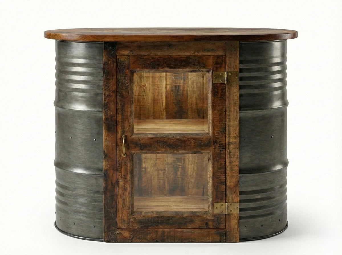 Bar en bois avec baril recyclé