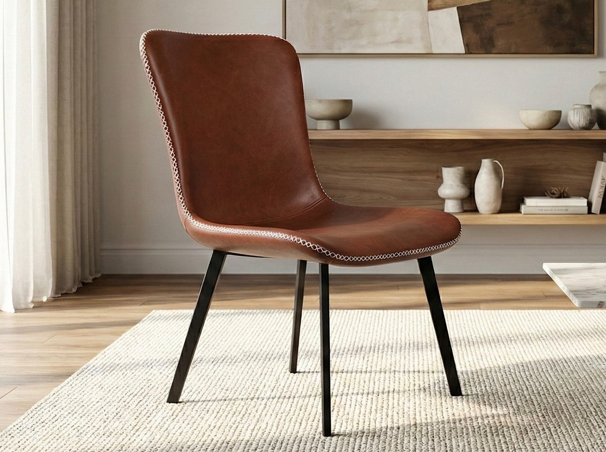 Brown chair with stitching