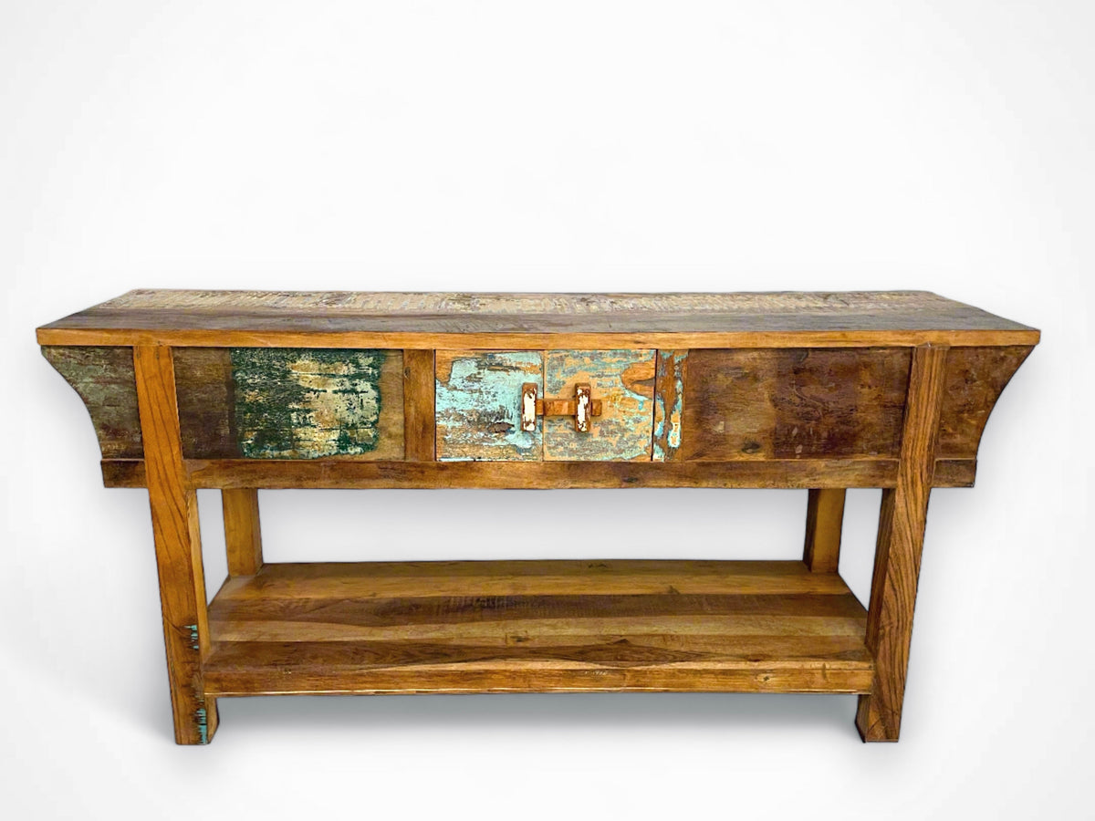 Console with sliding doors in recycled wood