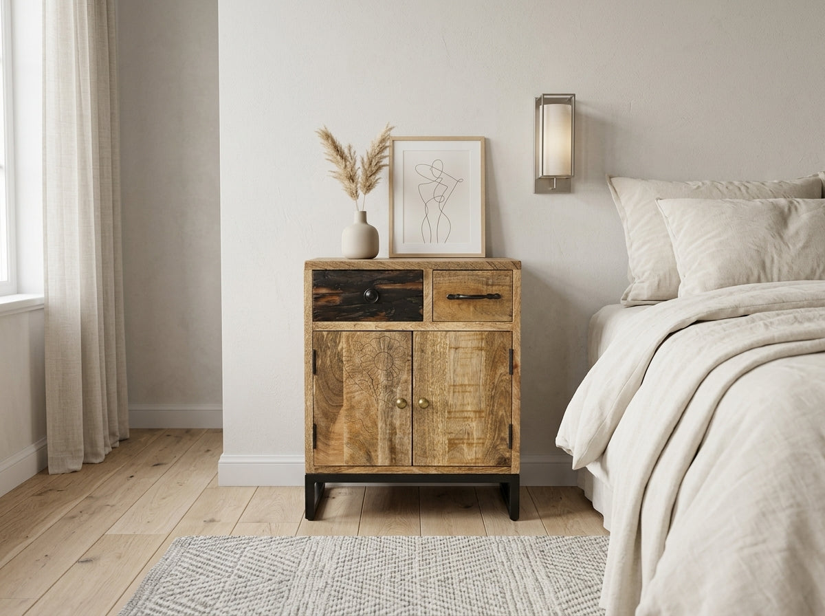 Mango wood bedside table