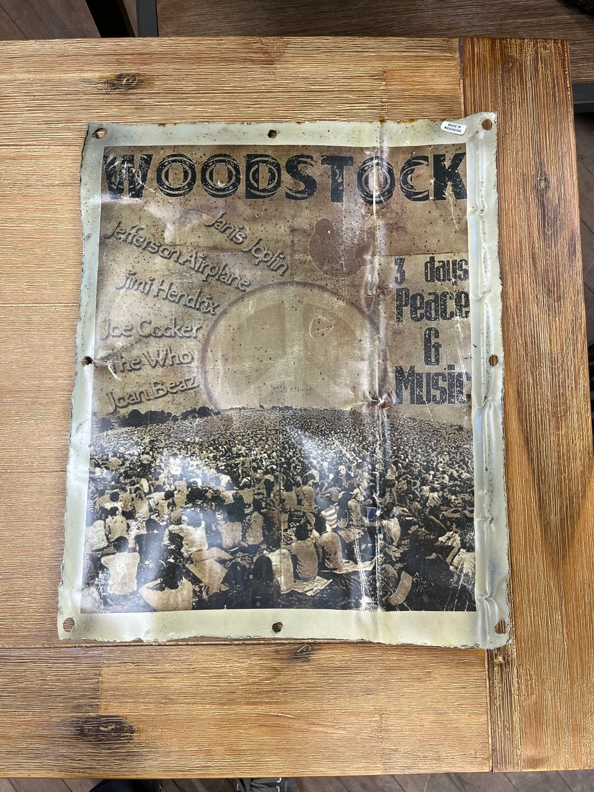 Plaque murale en métal vieilli, affiche du festival de Woodstock