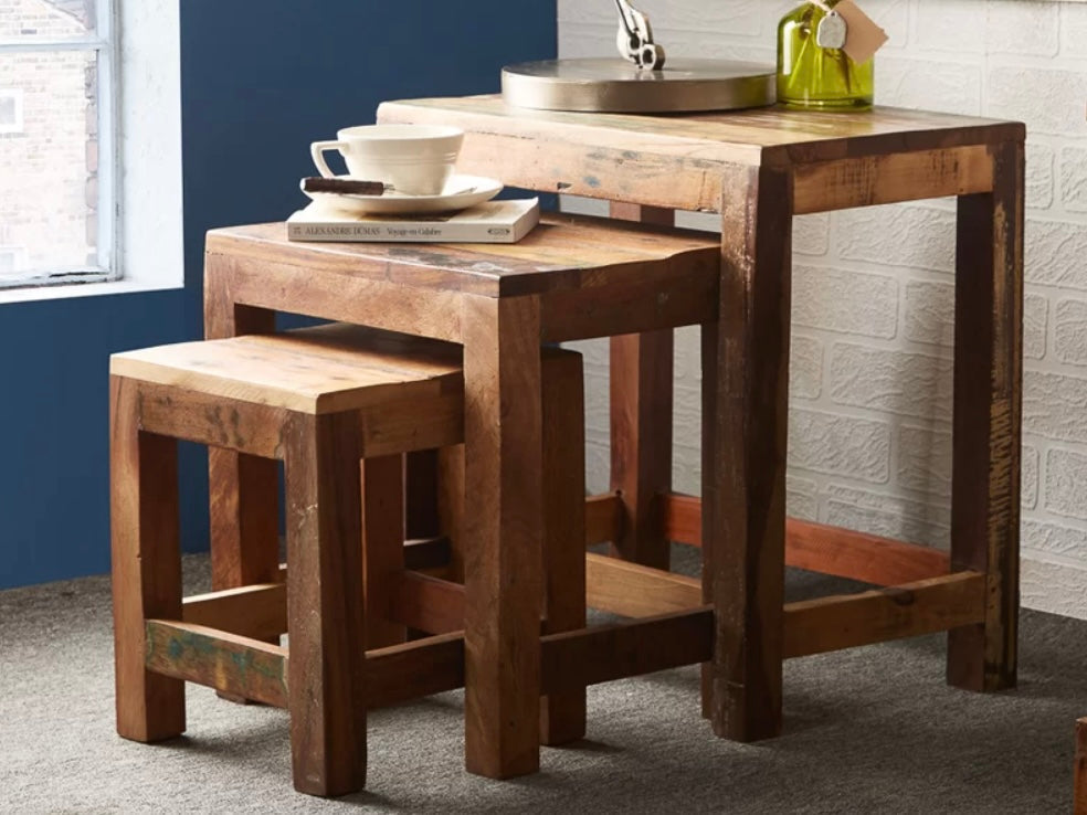 Nested tables made of recycled wood