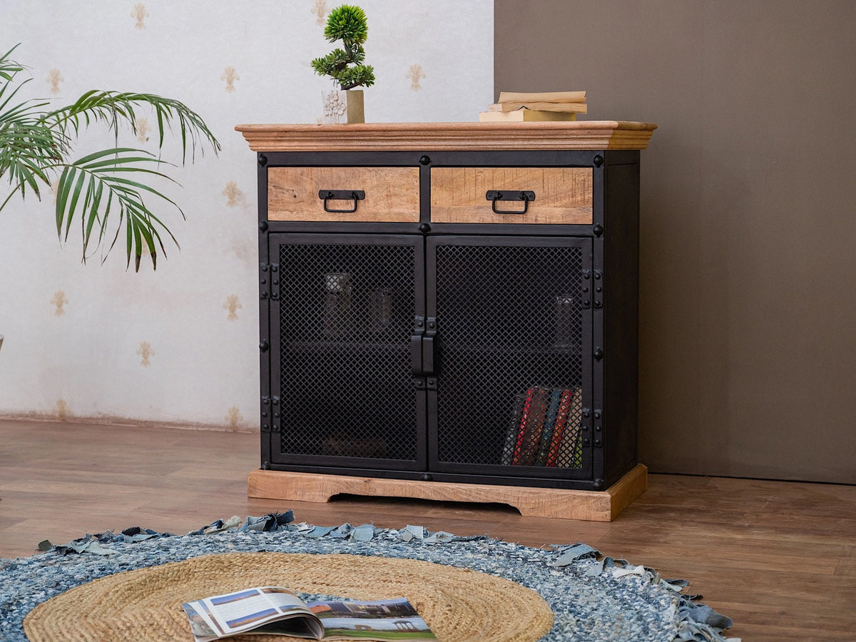 Metal and mango wood industrial cabinet