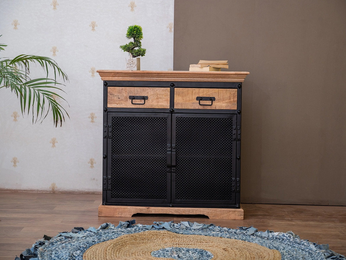 Metal and mango wood industrial cabinet