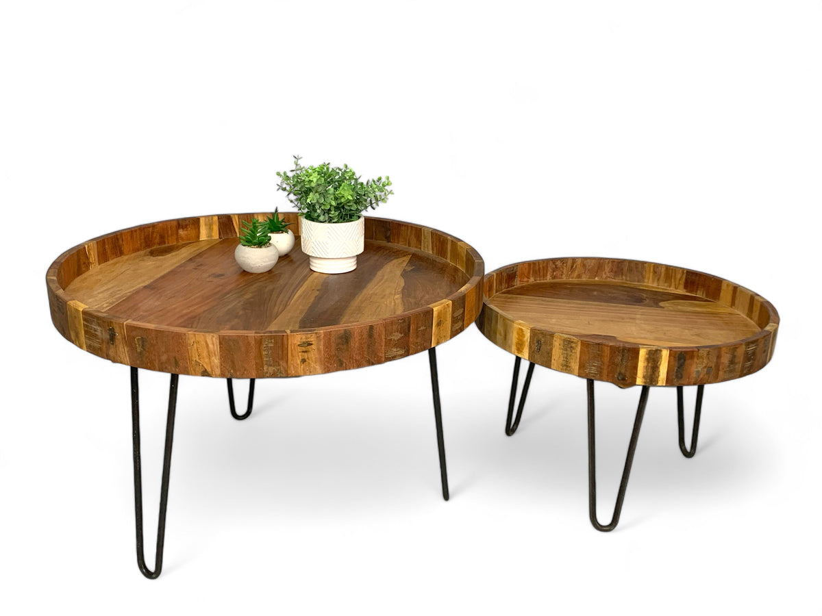 Round teak coffee table