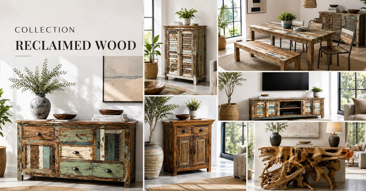 Reclaimed wood collection: sideboards, cabinets, dining table and TV stand in reclaimed wood