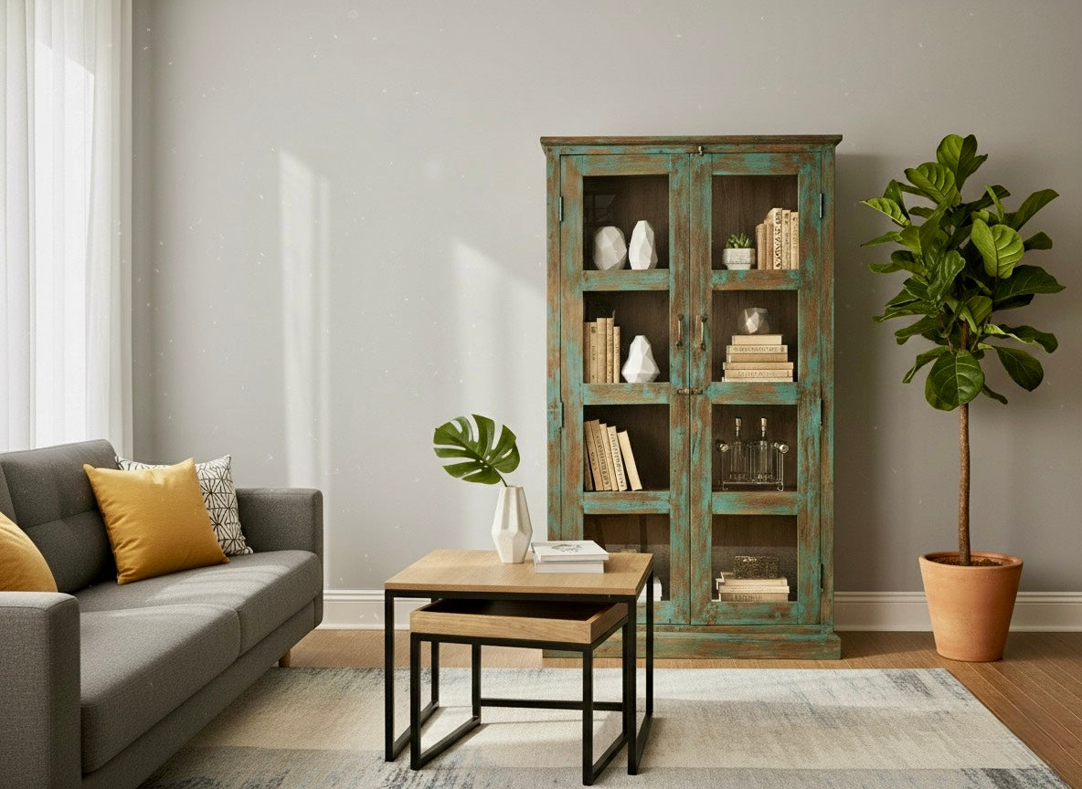 Armoire Antique vitrée bleue