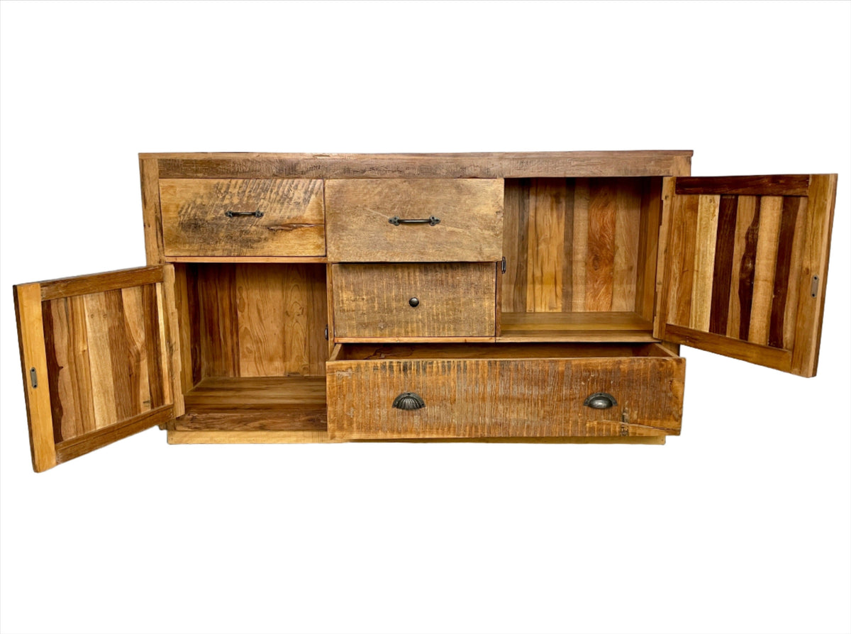 Buffet Tinka en bois recyclé — détail des tiroirs