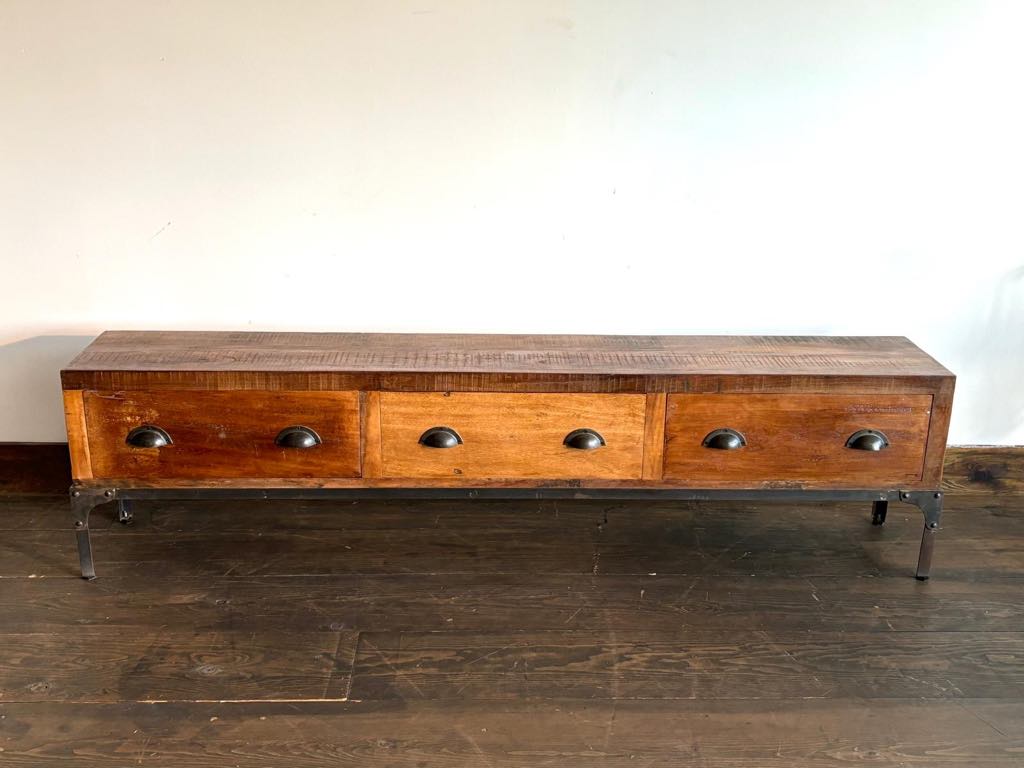 Recycled wood bench with 3 drawers