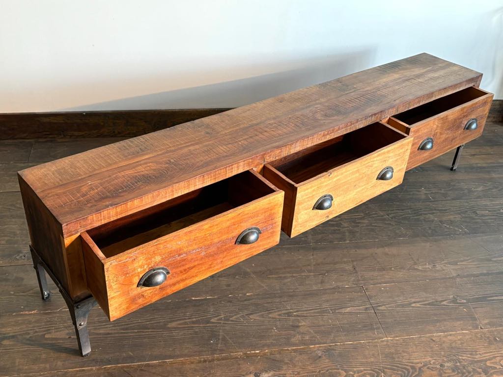 Recycled wood bench with 3 drawers