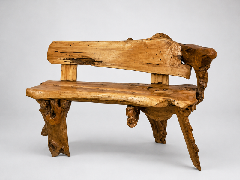 Banc en racine de teck naturel — vue de côté