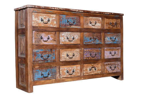 Recycled teak wood chest of drawers