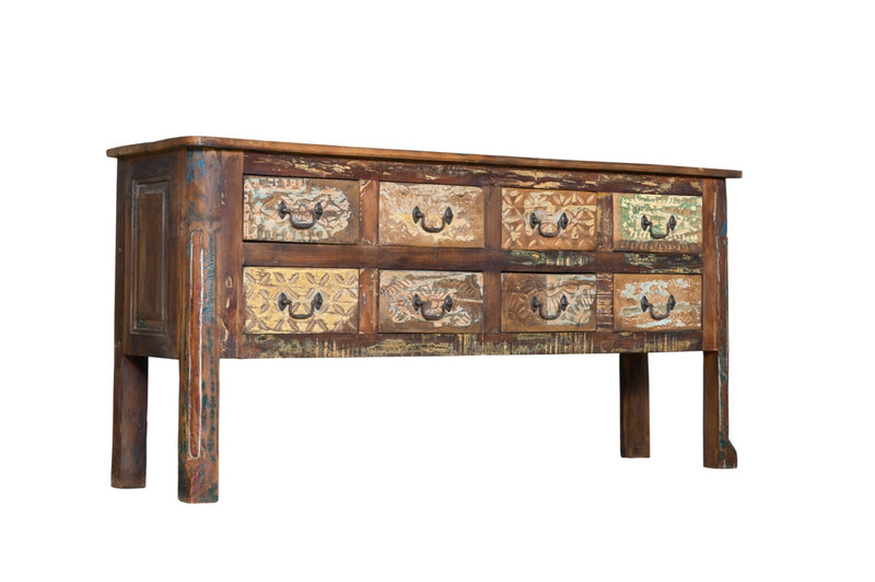 Console avec 8 tiroirs en bois de teck recyclé